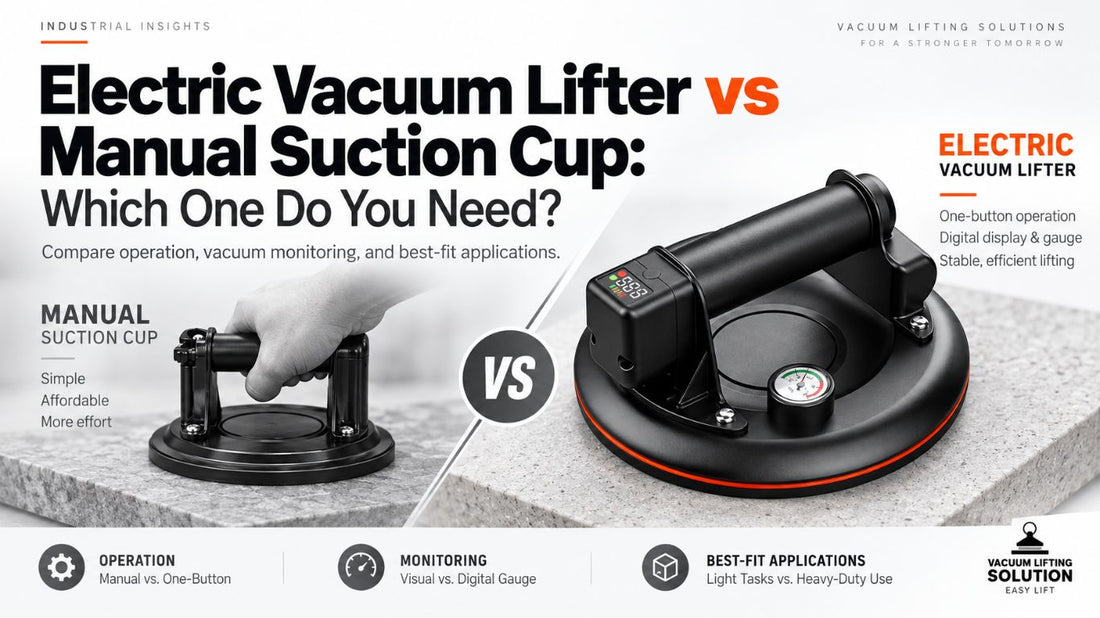 Electric vacuum lifter vs manual suction cup comparison for glass, tile, stone and panel handling