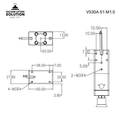 VS30A-S1-M1.5 mounting drawing with M3 holes and compact 50 by 30mm body profile
