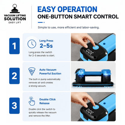 Cordless vacuum lifter with one button automatic suction operation
