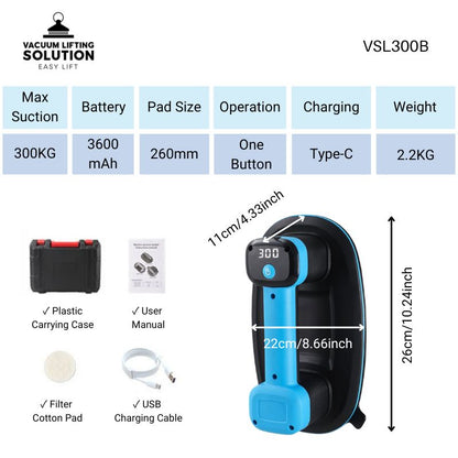Electric vacuum lifter VSL300B specifications with battery and accessories