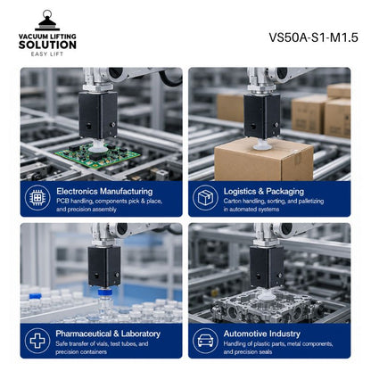 VS50A vacuum gripper applications for electronics, packaging, laboratory and automotive automation