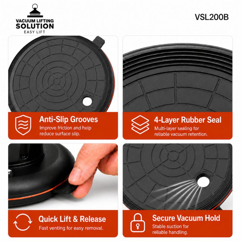 VSL200B vacuum lifter detailed suction pad seal and release structure